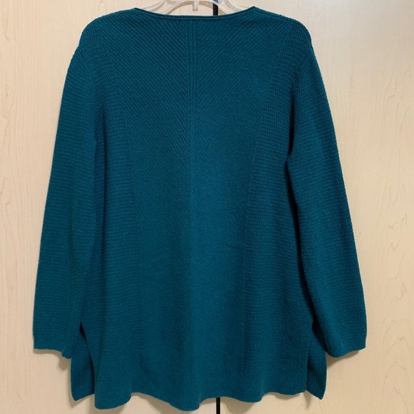 J. Jill Women's Long Sleeve V Neck‎ Textured Knit Tunic Top Sweater Green Size M - Picture 2 of 13